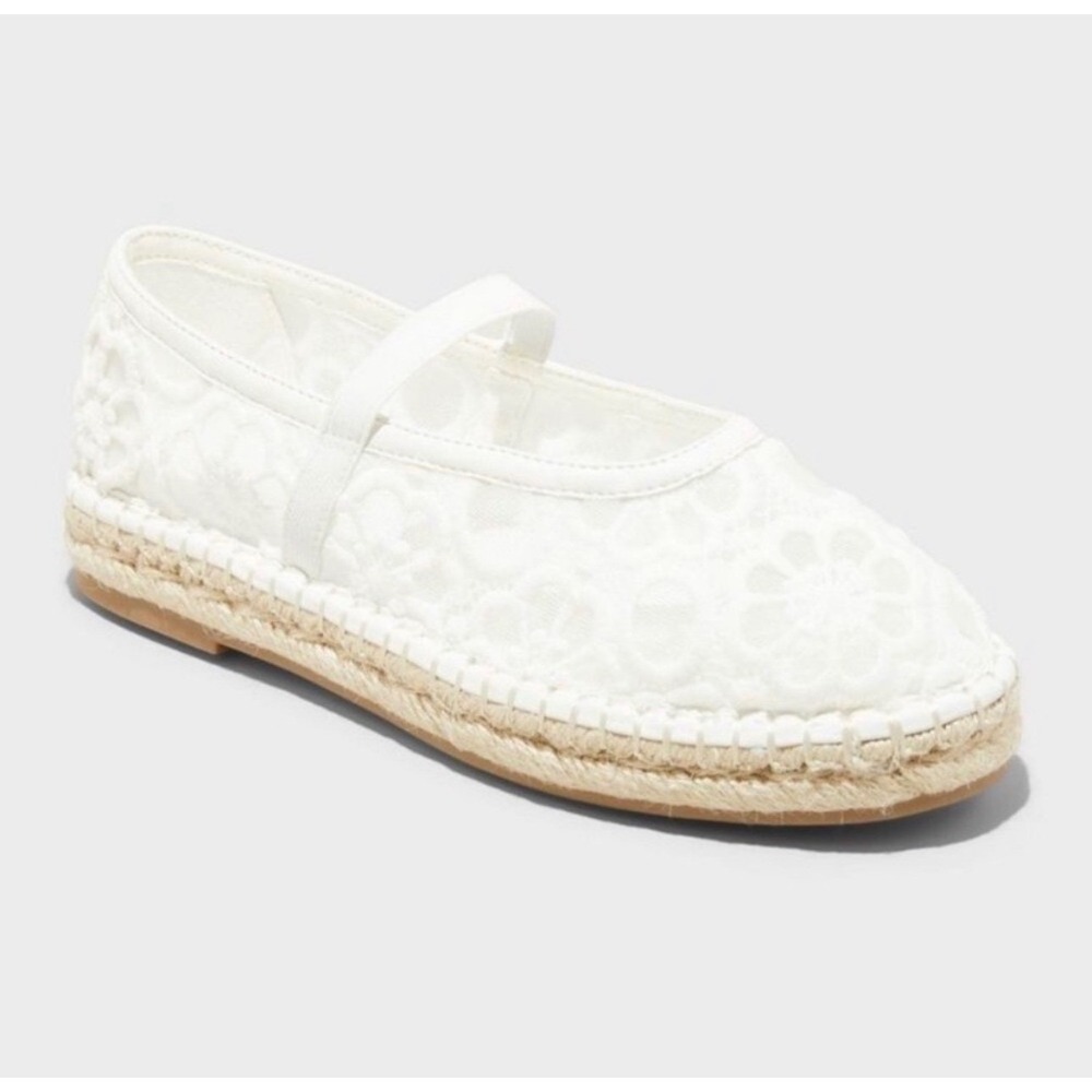 Universal Thread Celia White Floral Lace Mary Jane Espadrille Flats Size 8.5 NEW